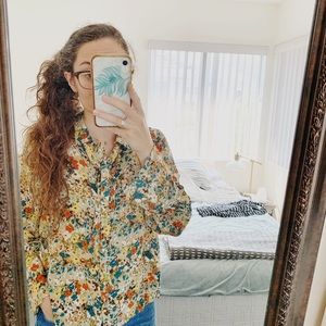 J. Jill Cream Floral Long Sleeve Blouse